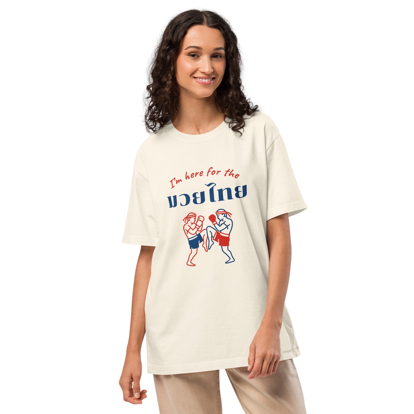 "I'm here for Muay Thai" Oversized Tshirt in Vintage White