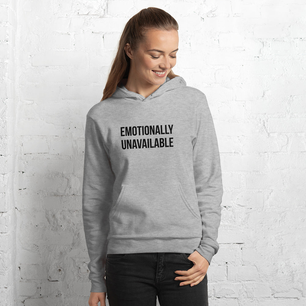Unisex hoodie with "Emotionally Unavailable" Print
