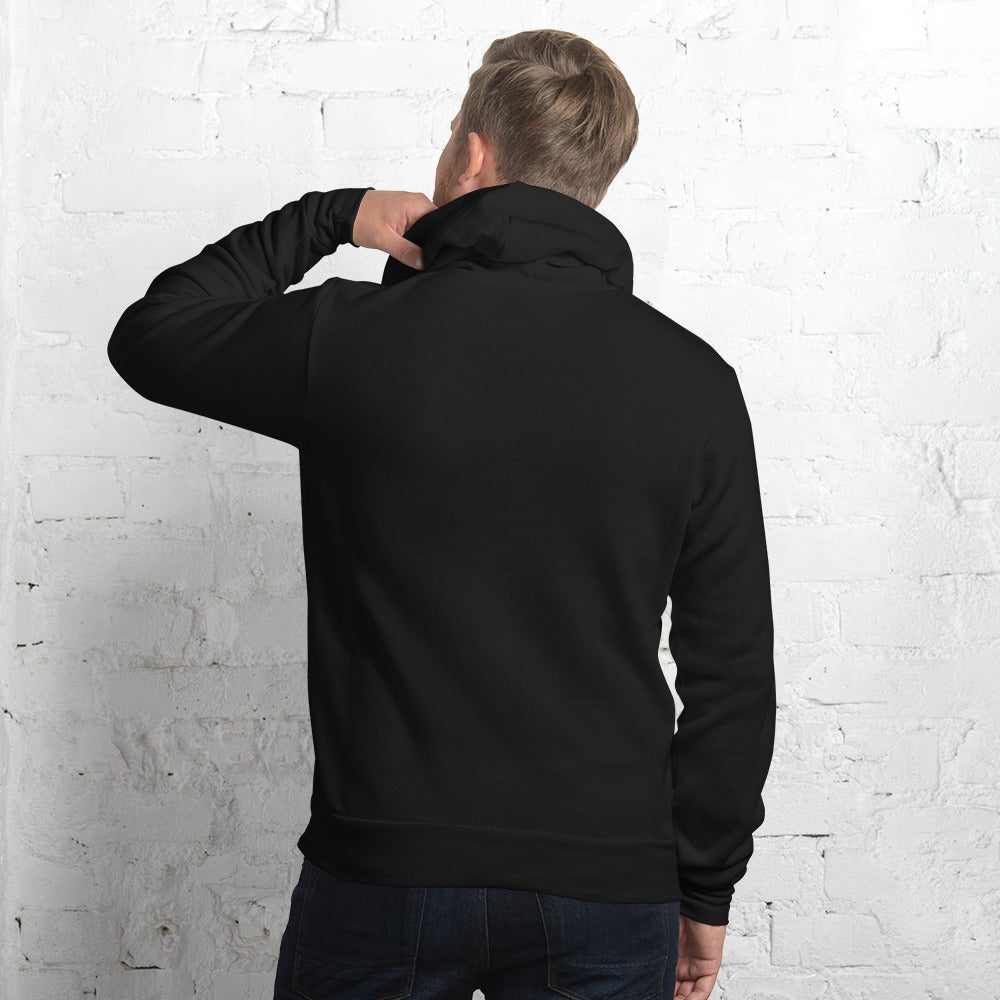 Unisex hoodie with "Empty Schedule and One Way Ticket" Print in Dark Colors