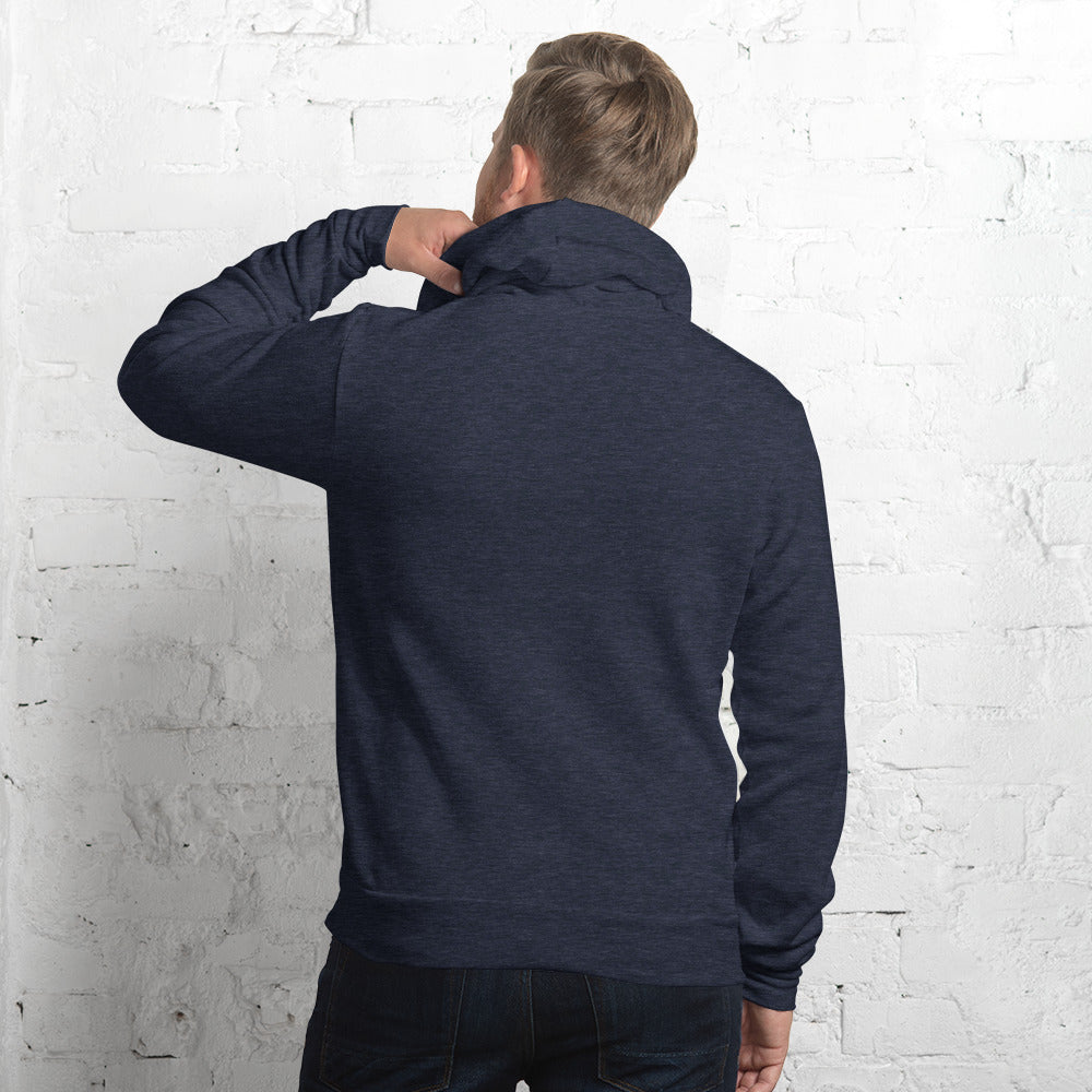 Unisex hoodie with "Empty Schedule and One Way Ticket" Print in Dark Colors
